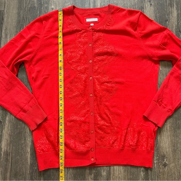 Marie Lund Vtg Red Long Sleeves Button Lace Knit Cardigan Sweater Holidays XL - Picture 13 of 14